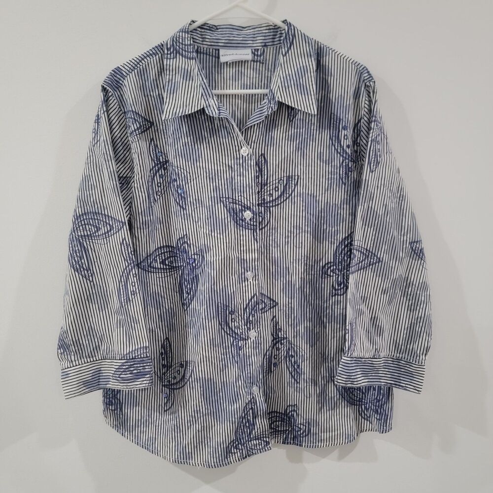 Alfred Dunner‎ Womens Button Up Top Size XXL Striped Butterflies Sequin